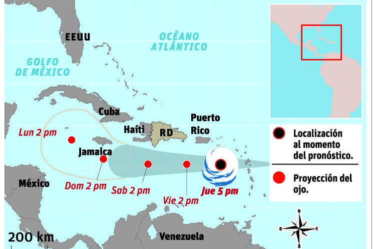 Trayectoria de Isaac por las aguas del mar Caribe al sur de RepÃºblica Dominicana.