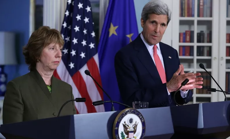 Secretary Of State Kerry Holds Joint News Conference With EU High Representative Lady Catherine Ashton