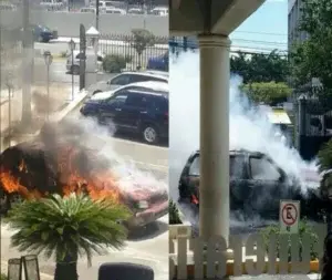 Se incendia una jeepeta frente a la funeraria Blandino de la Lincoln