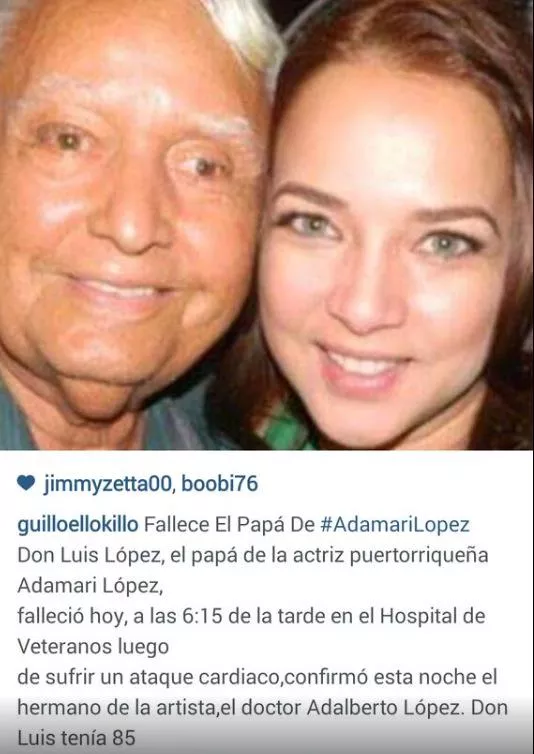 Fallece padre de la actriz Adamari López