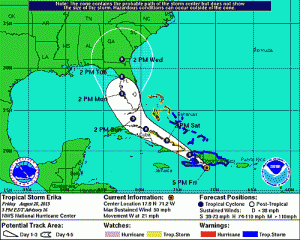 Erika ingresó esta tarde por Barahona y va rumbo hacia Haití