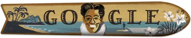 Doodle de Google en honor a Duke Kahanamoku, inventor del surf moderno