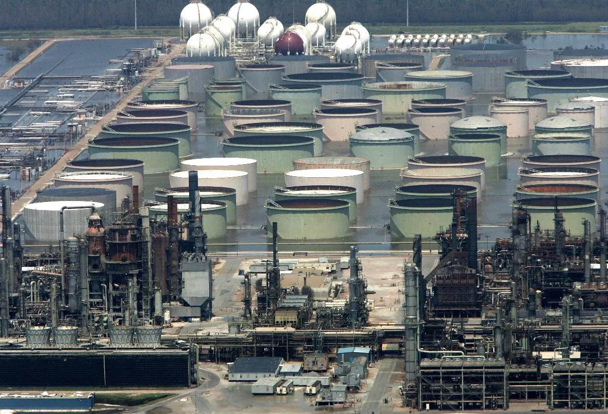 The Shell Oil refinery appears shut down