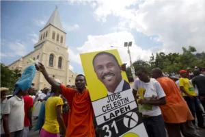 Partidarios del candidato Jude Celestin, durante un mitin en Puerto Príncipe.