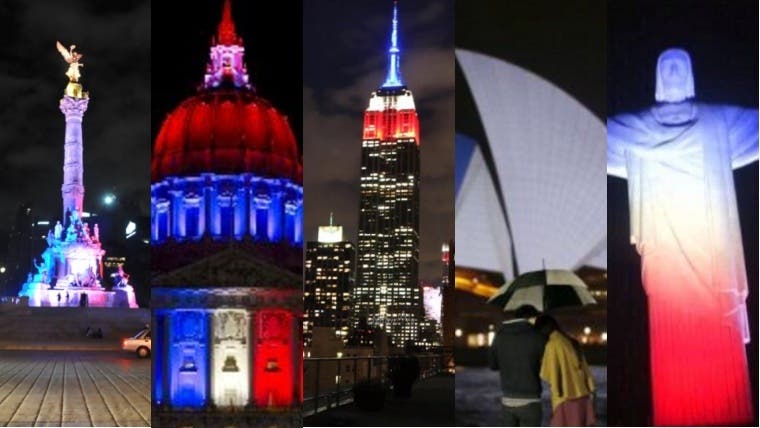 Los colores de la bandera francesa tiñen los monumentos del mundo