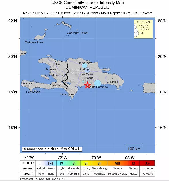 Sismo de 5.0 grados sacude varias provincias de República Dominicana