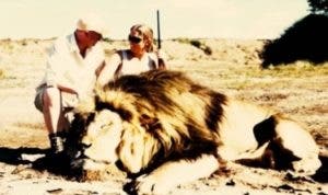 Pareja posa orgullosa junto al cadáver de un león