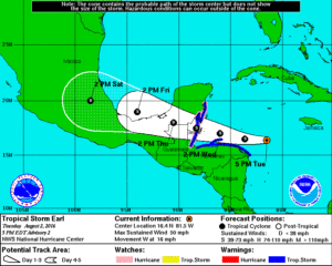 Se forma la tormenta tropical Earl sobre el noroeste del Caribe