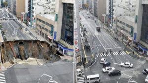 Japón reparó en sólo dos días el enorme socavón que se había tragado una avenida