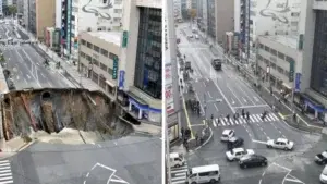 Japón reparó en sólo dos días el enorme socavón que se había tragado una avenida