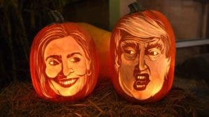 Las figuras de Clinton y Trump también se convirtieron en personajes de la fiesta de Halloween. 