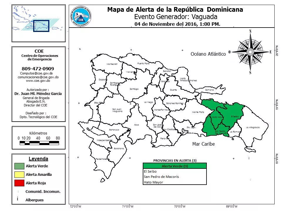 COE declara en alerta verde a tres provincias ante incidencia de vaguada