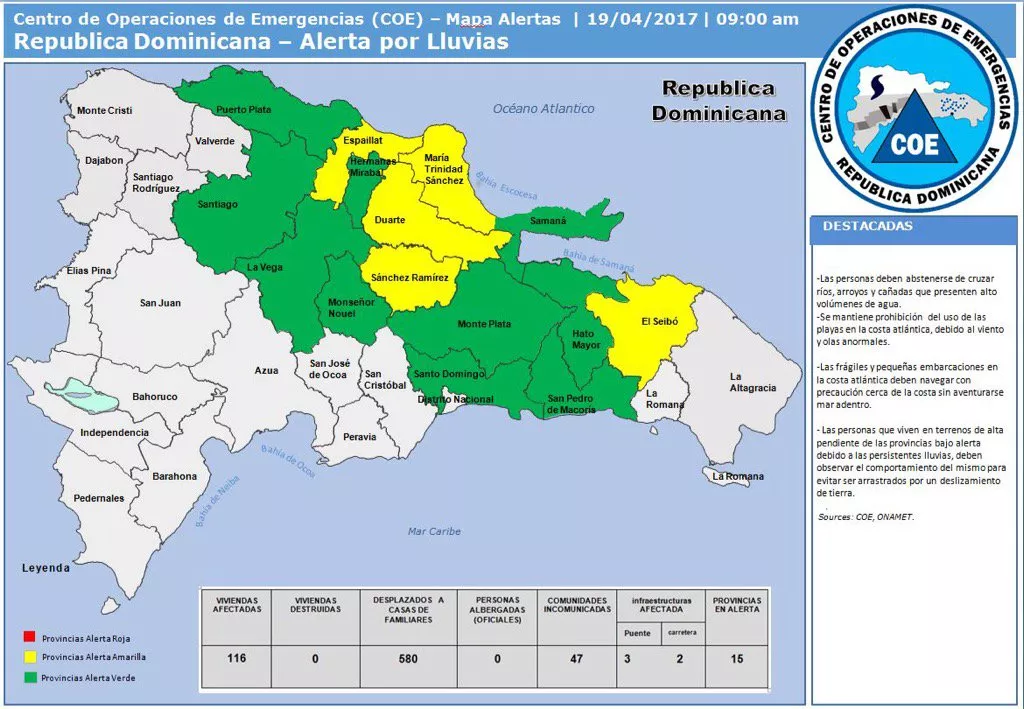 El COE emite alerta para 15 provincias por lluvias e inundaciones