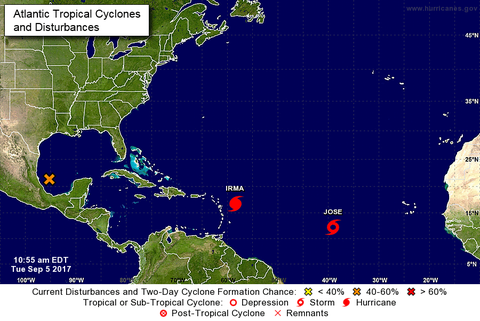 Tormenta tropical José se forma en el Atlántico, al este del huracán Irma
