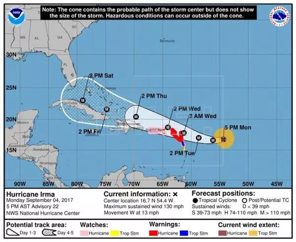 Irma se convierte en huracán de categoría 5 rumbo a las Antillas Menores