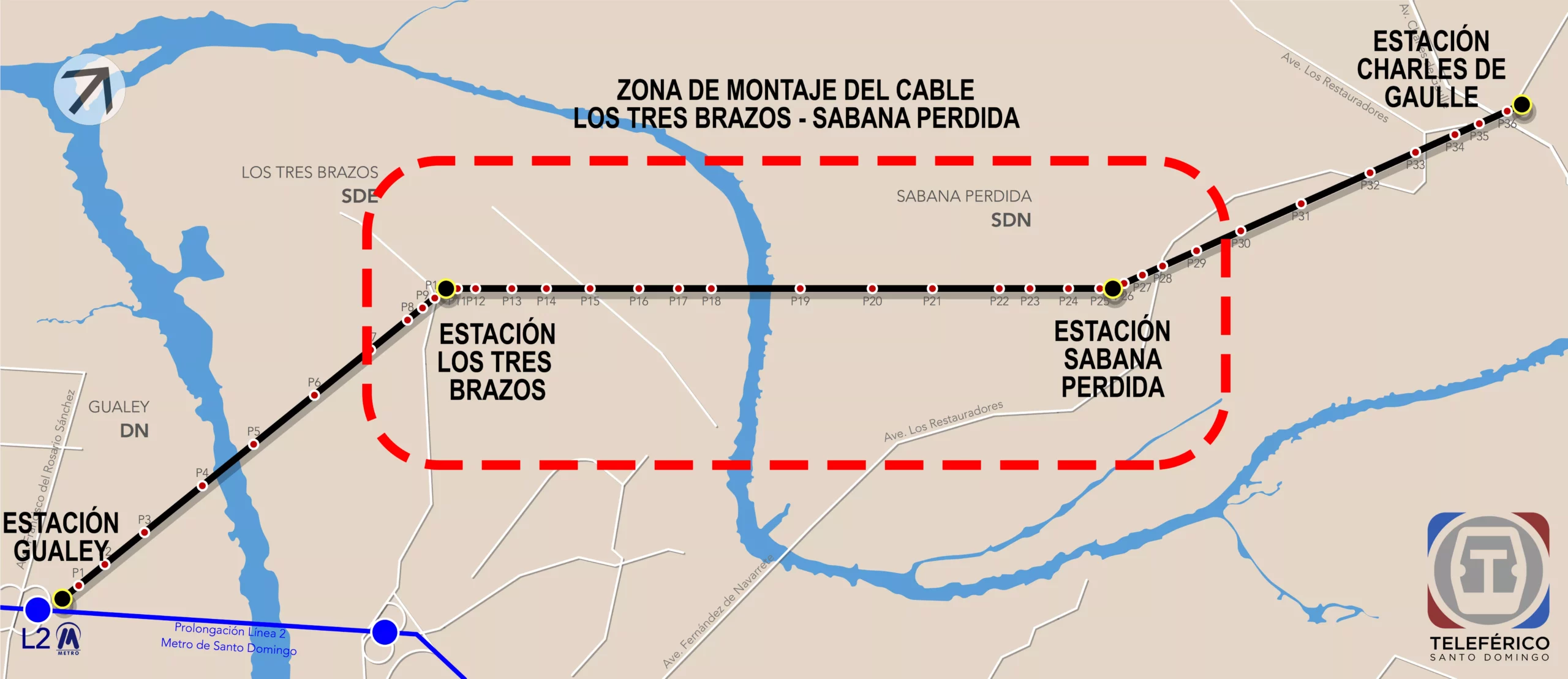 Inician trabajos montaje del primer tramo del cable del Teleférico de Santo Domingo