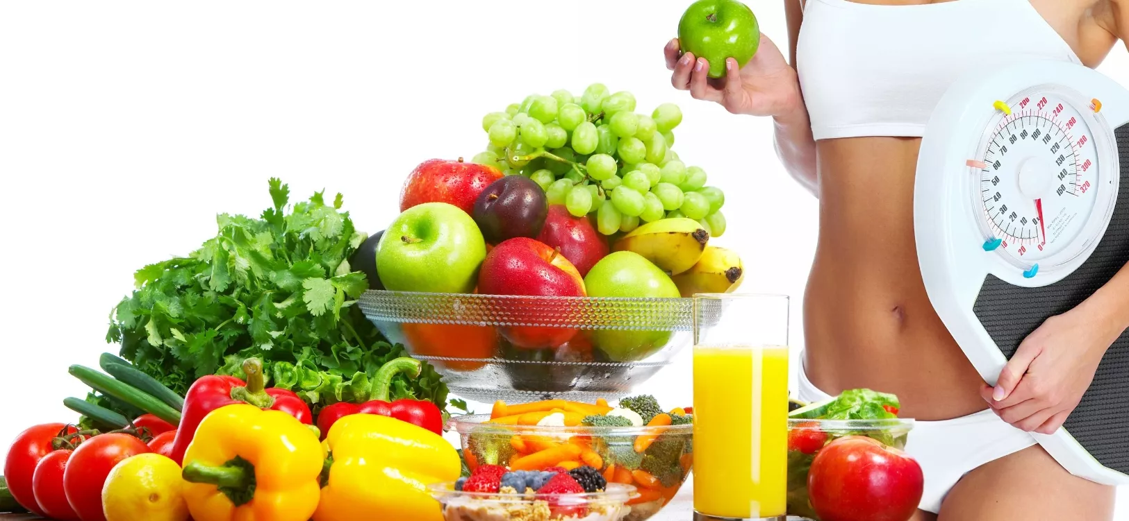 16336224 – young healthy woman with fruits