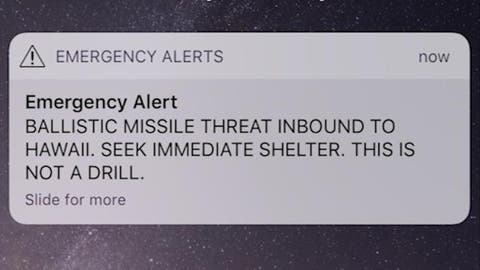 Envían falsa alerta en Hawái sobre la llegada inminente de un misil balístico