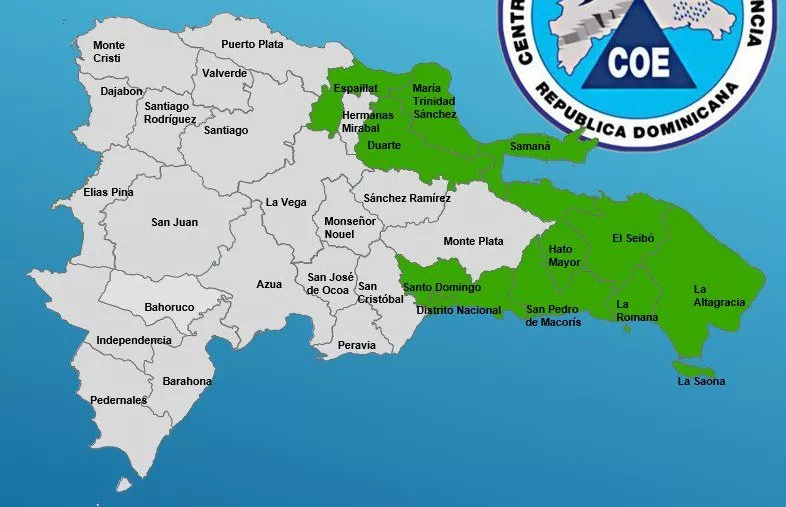 COE mantiene 9 provincias y el Gran Santo Domingo en alerta verde