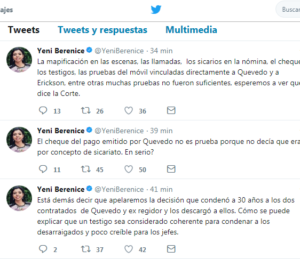 Tuits de la fiscal ante decisión de tribunal. @YeniBerenice 