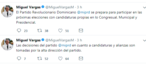 Tuits de Miguel Vargas Maldonado en su cuenta de Twitter @MiguelVargasM 