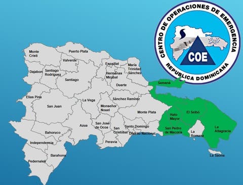 COE aumenta a 5 las provincias en alerta verde