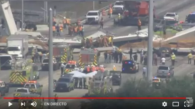 Colapsa puente peatonal en Miami que fue inaugurado el sábado