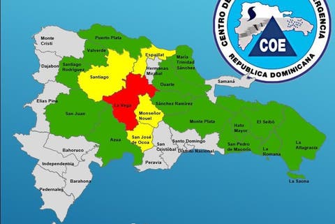 COE mantiene alerta roja para La Vega; otras 14 provincias siguen en verde y 4 en amarilla