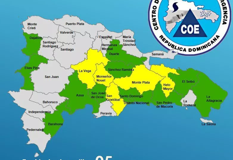 COE coloca 16 provincias bajo alerta por incidencia de vaguada