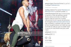 El Mayor compartió una fotografía de Romeo Santos, del año 2014, en una presentación en el Yankee Stadium en el que cargó a Fefita “la grande”.