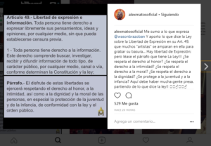 El salsero reprodujo el art. 49 sobre Libertad de Expresión en la Constitución Dominicana.