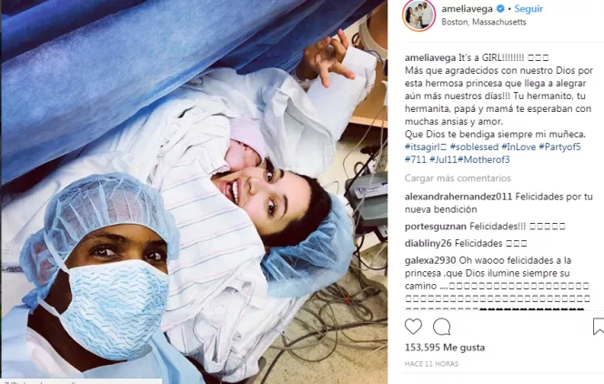 Amelia Vega es madre por tercera vez