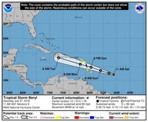 El huracán Beryl continúa su debilitamiento y se degrada a tormenta tropical