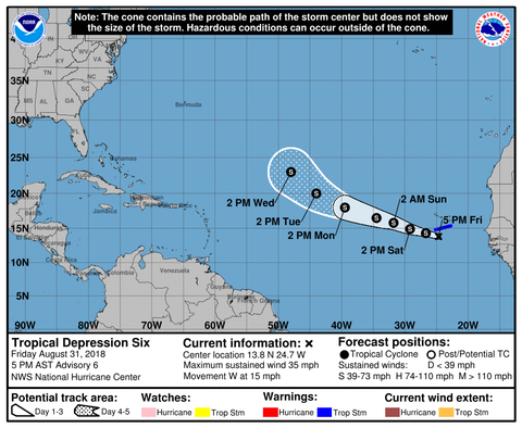 Se forma la sexta depresión tropical de la temporada en el Atlántico