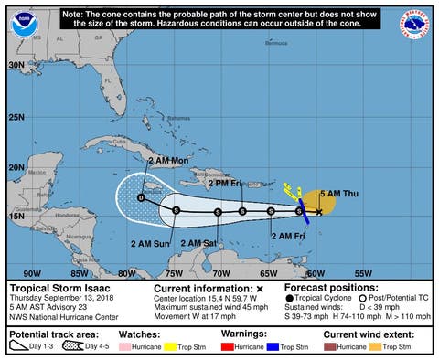 Vientos de la tormenta tropical Isaac comienzan a llegar a Antillas Menores