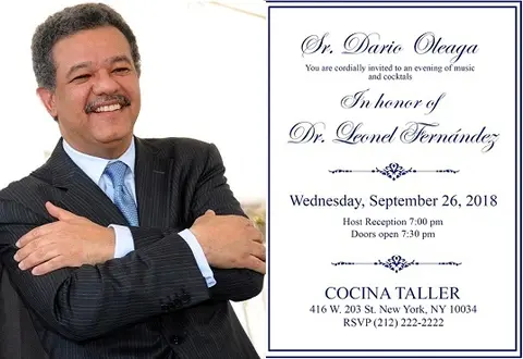 Leonel Fernández asistirá este miércoles a “cocktals” en Manhattan a US$500.00 el plato