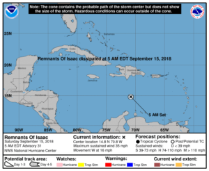 Isaac degenera en una baja presión y sus remanentes provocarán lluvias