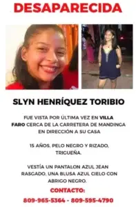 Joven de 15 años está desaparecida desde anoche