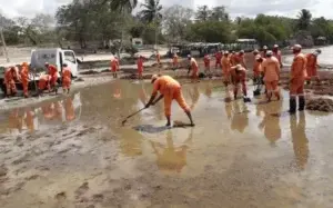 Obras Públicas retira sargazos de playa Boca Chica