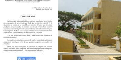 Investigan caso de alumnos que obligaron a una compañera a practicarle sexo oral en escuela de Villa Isabela