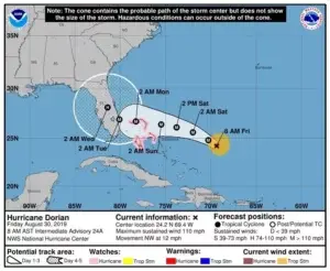 Peligroso huracán Dorian puede llegar a Florida con categoría 4