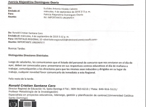 Esta es la circular enviada por el director regional a los directores de escuelas donde les piden que convoquen a los profesionales, según los denunciantes. 