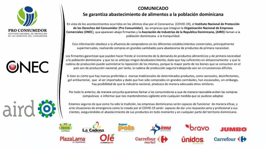 Empresas comerciales e industriales garantizan abastecimiento de alimentos a la población dominicana