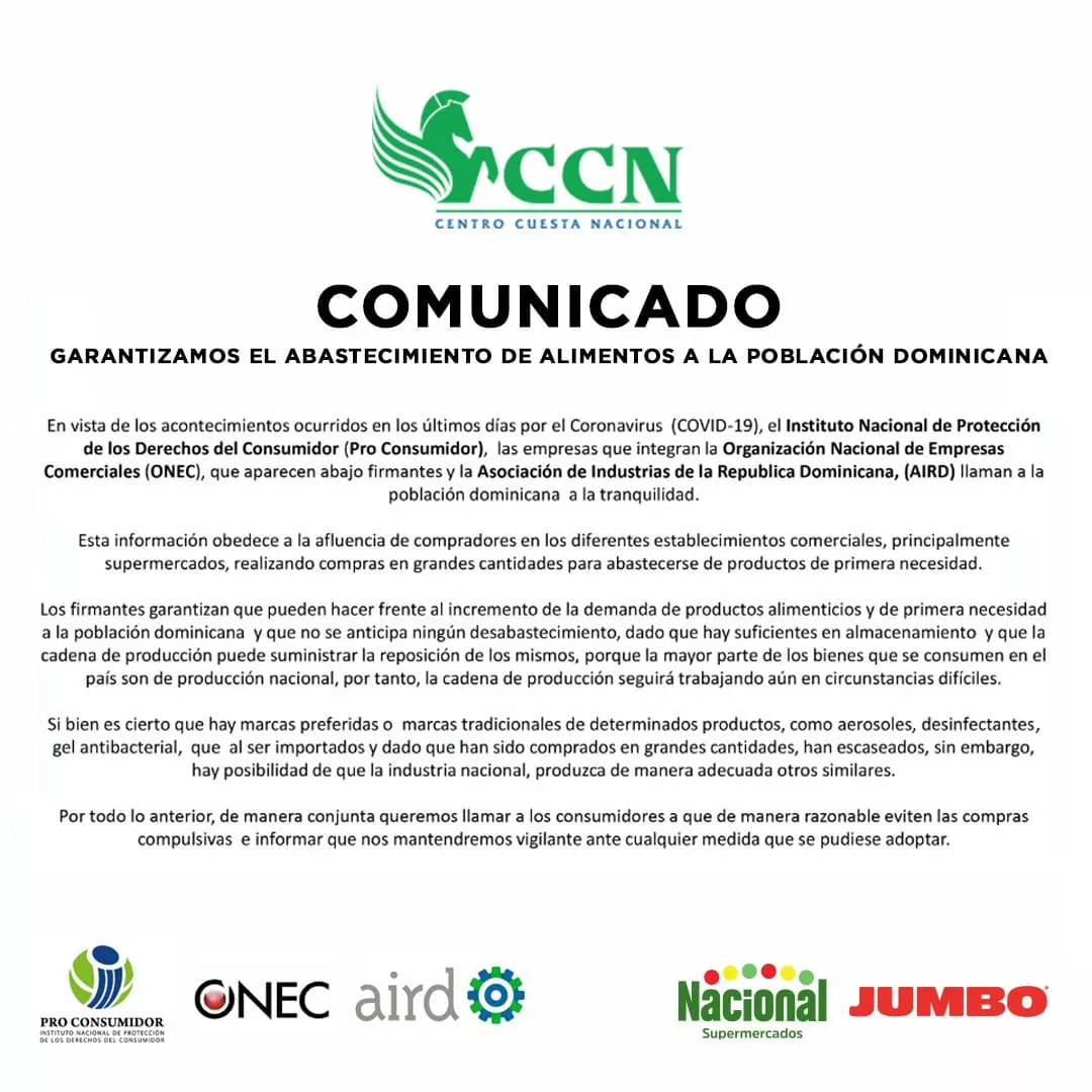 CCN garantiza abastecimiento de alimentos a la población dominicana