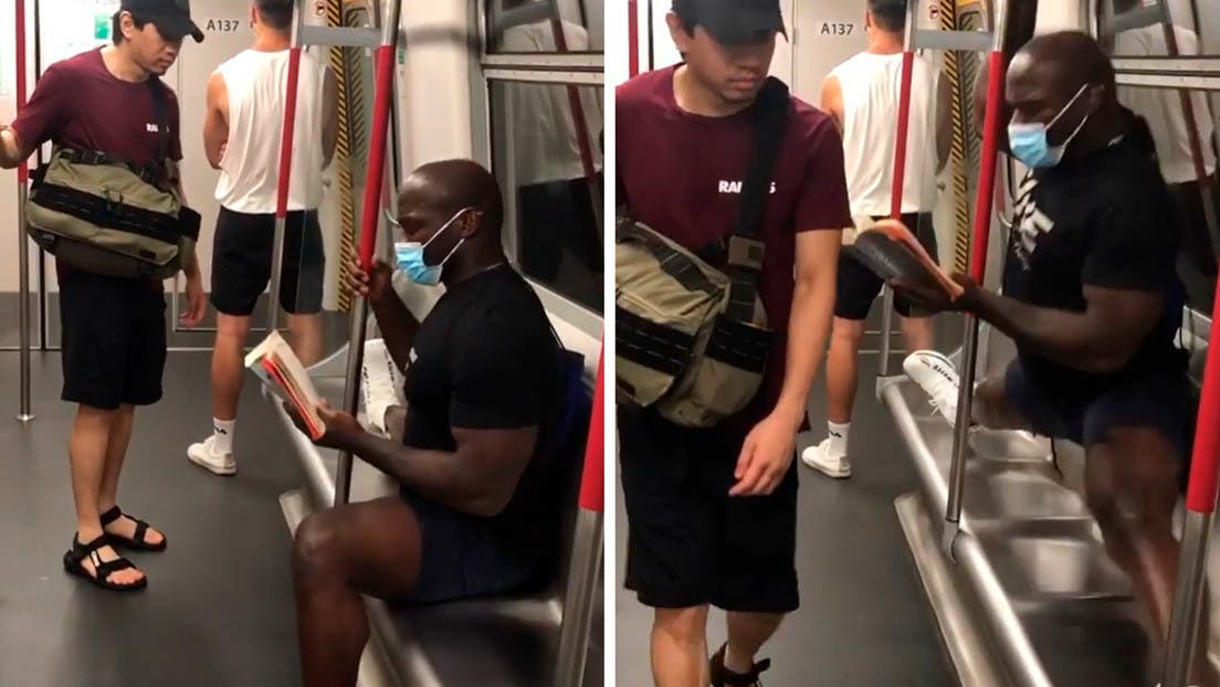 Luchador de artes marciasles impide hombre sin mascarilla se siente a su lado en metro de Hong Kong