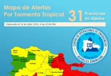 COE eleva a 14 provincias en alerta roja ante llegada de tormenta Isaías al país