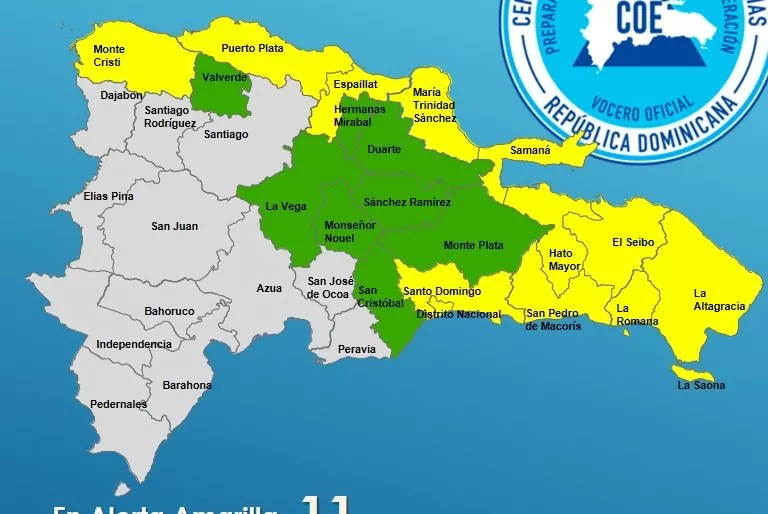 COE: 11 provincias en alerta amarilla y 8 en verde por potencial ciclón tropical