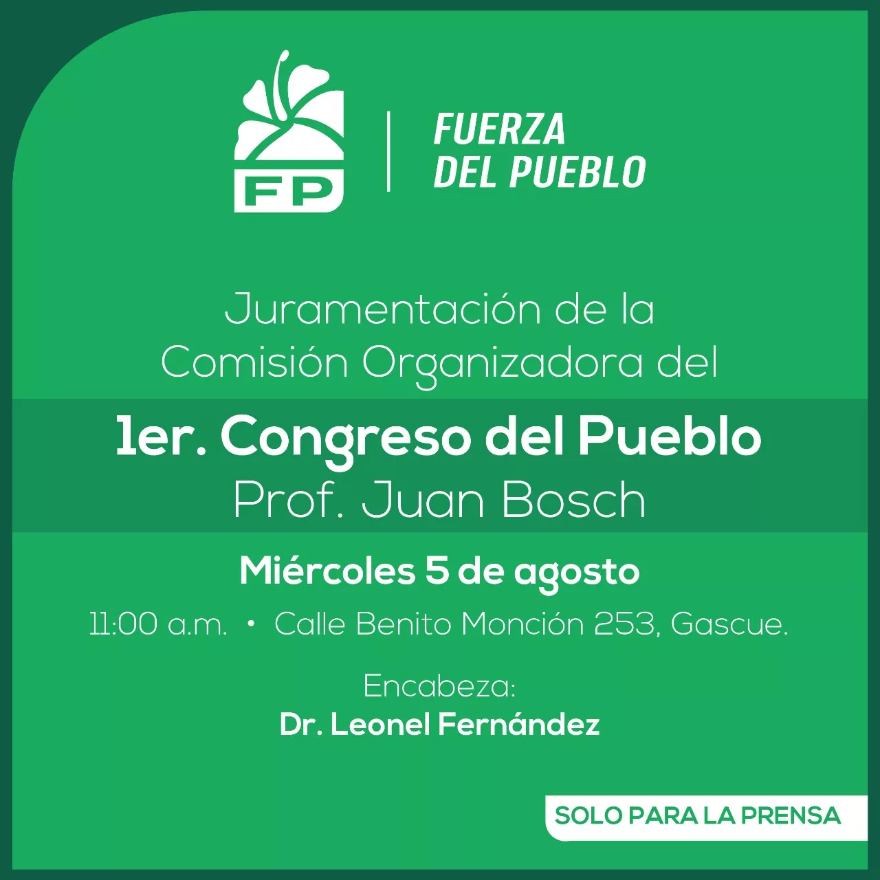 Leonel juramentará Comité Nacional Organizador del primer congreso de Fuerza del Pueblo 