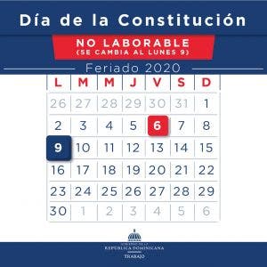 Ministerio de Trabajo reitera feriado “Día de la Constitución” se cambia para el lunes nueve