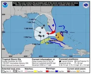 Eta deja atrás Cuba y enfila la costa de EEUU, a donde llegará como huracán